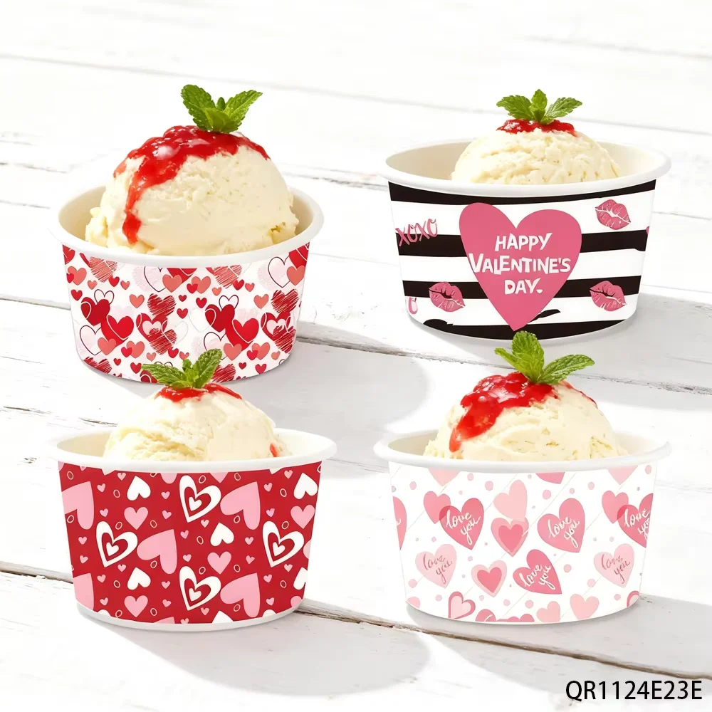 PESENAR  This set of Valentine s Day themed ice cream paper bowls with 4 love patterns adds to the romantic atmosphere