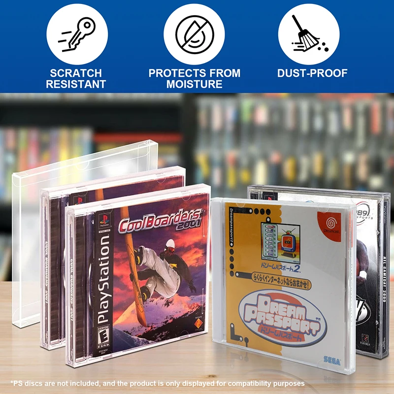 Single Clear Music CD Disc Jewel Case Storage Protective Game Cartridge Protector Display Box Sleeve for Standard PS1 Dreamcast