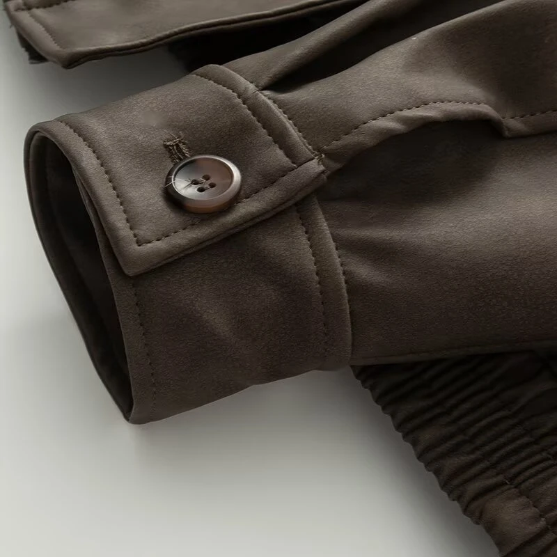 KEYANKETIAN شتاء جديد النساء الملابس الرجعية انفصال فو الفراء طوق جيب الديكور الكتف التصحيح سترة من جلد الغزال معطف المرأة #4