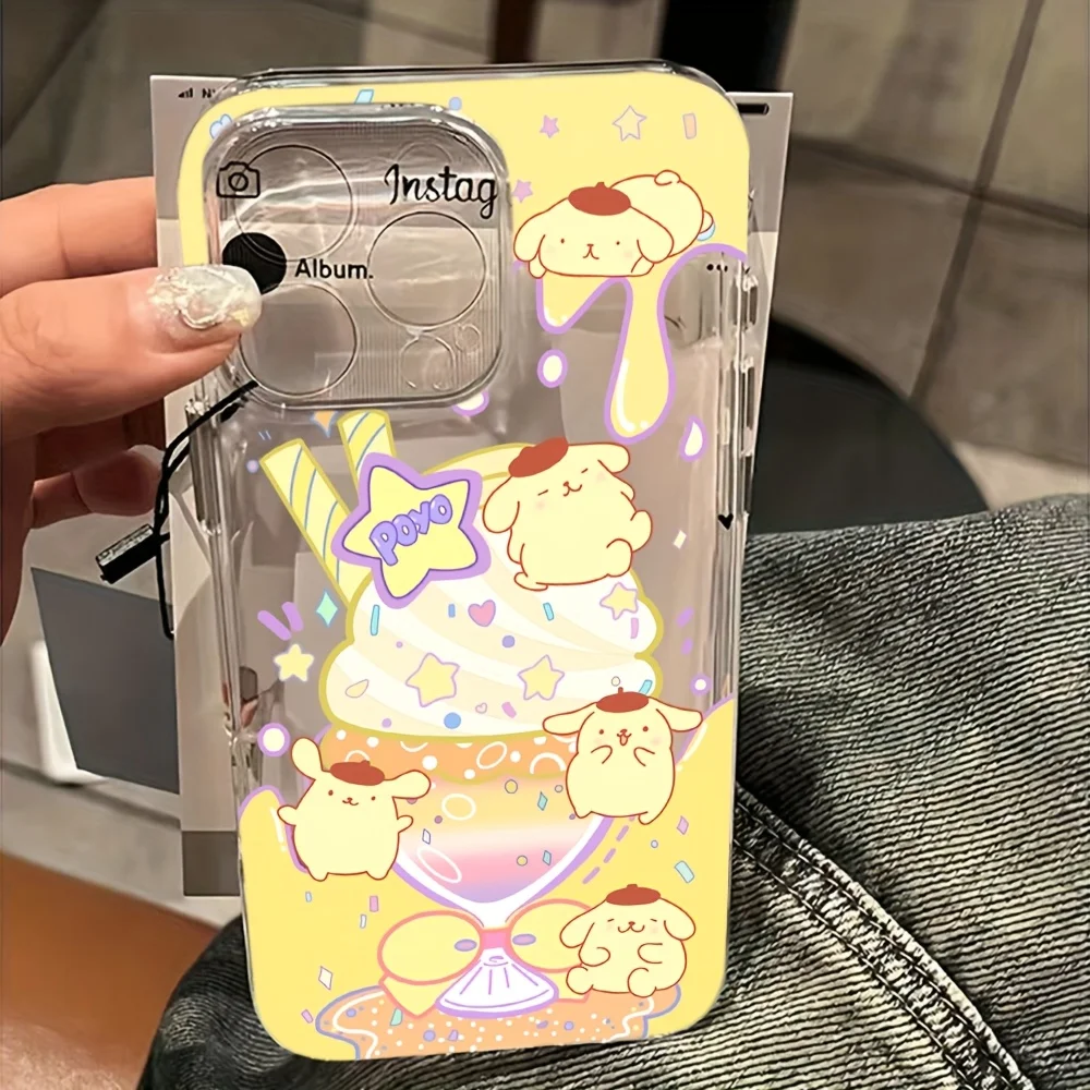 Cute Cartoon PomPomPurin Transparent Phone Case For iPhone 16 15 14 13 12 11 Pro Max 16E XR X XS SE 7 8 Plus 16Pro Cover Fundas