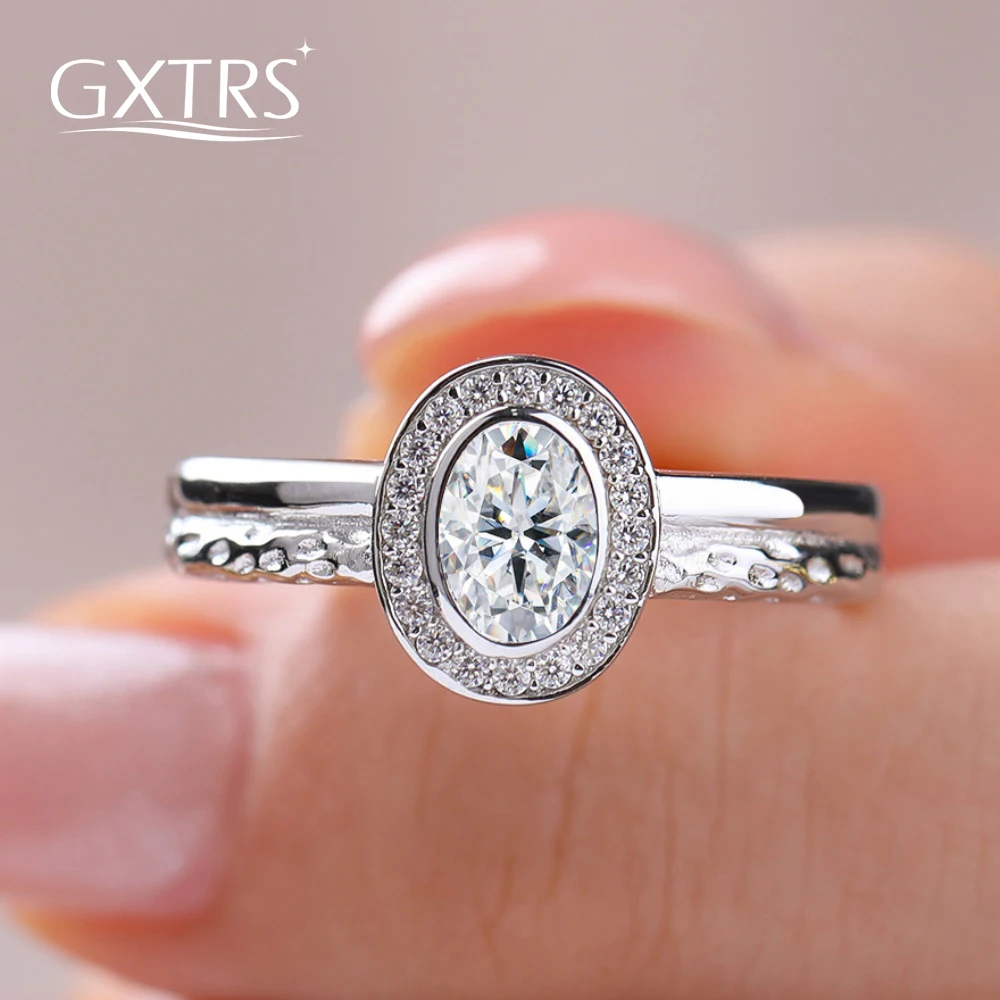 

GXTRS 0.5CT Oval Moissanite Rings For Women 925 Sterling Silver 4*6mm Lab Diamond Anniversary Gift Band Fine Jewelry Certificate