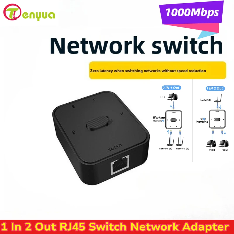 2 Port 1000Mbps Gigabit Network Switch 1 In 2 Out RJ45 Switch Network Adapter RJ45 Splitter Cable Extender for PC Laptop TV Box