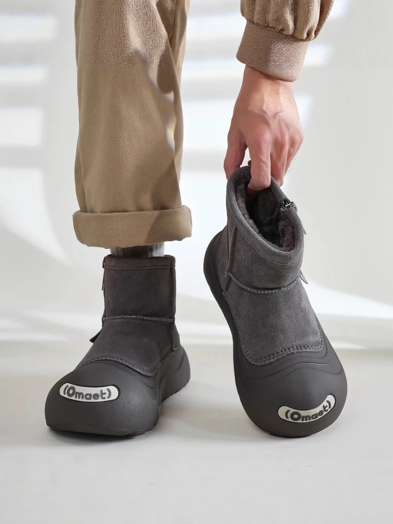 

Thiened Winter Snow Boots Men's Fce Lined High Top Cotton oes Waterproof Outdoor Skin Fur Inteated Boots