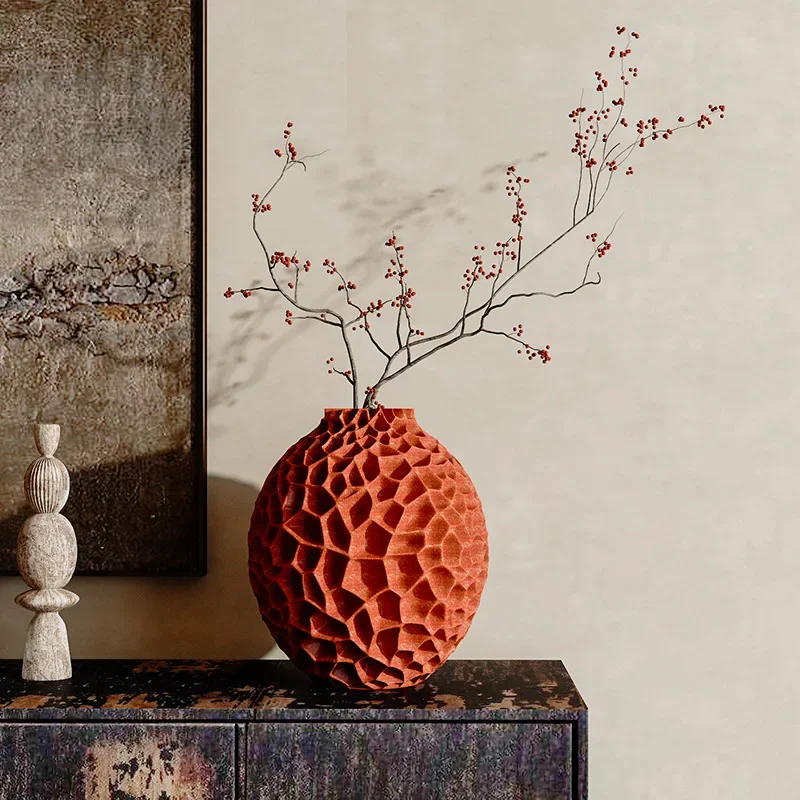 

Retro Caramel Color Homestay Soft Decorations Ornaments Home Porch Ancient Honeycomb Vase Resin Art Flower Device