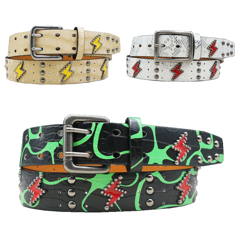 heavyweight-american-vintage-cream-crocodile-pattern-pu-leather-men-belt-lightning-studs-gothic-niche-subculture-leather-belt