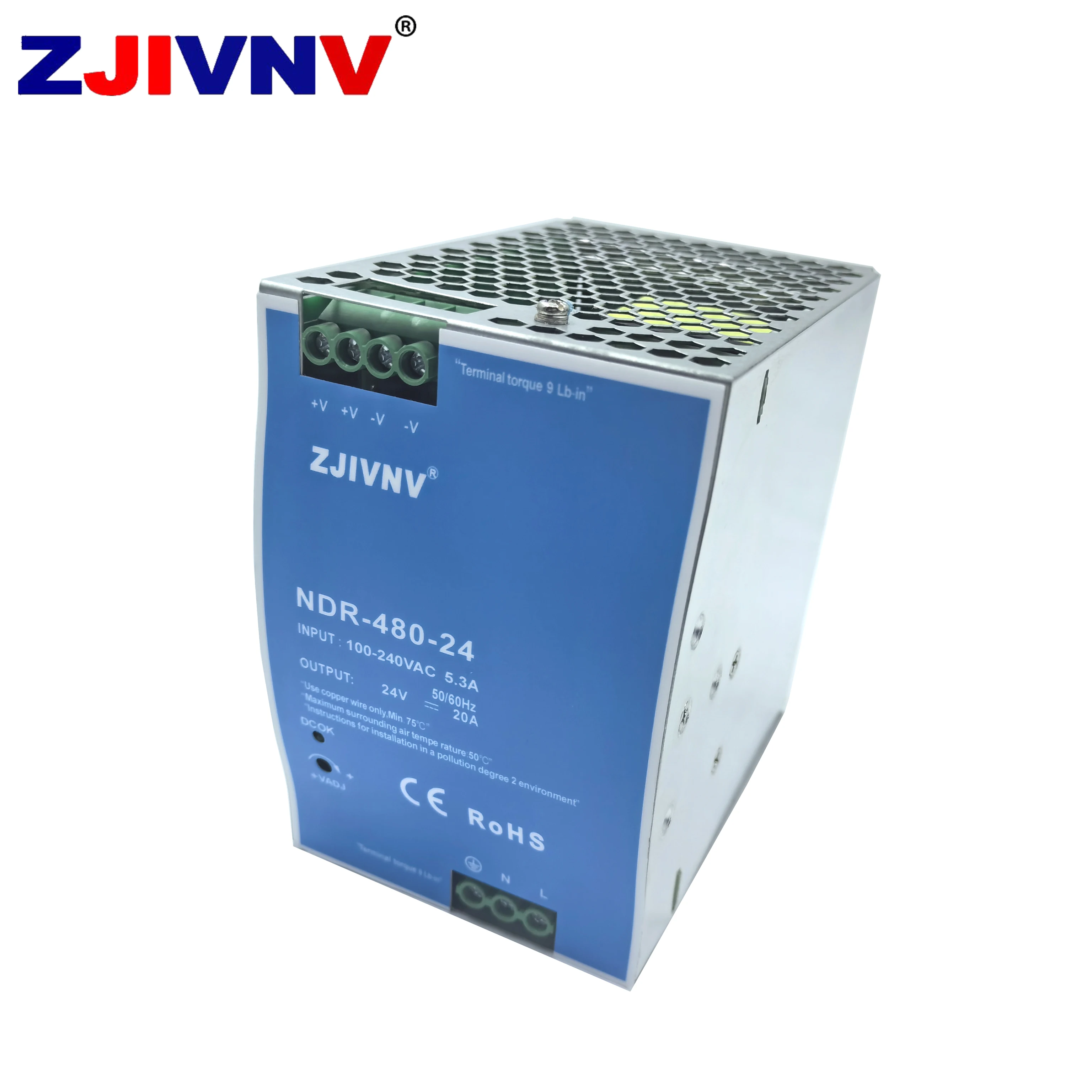 

ZJIVNV Switching Power Supply NDR-480W 90-264VAC to DC 24V 36V 48V Guide Rail transformer PFC Function Industrial Control 480W