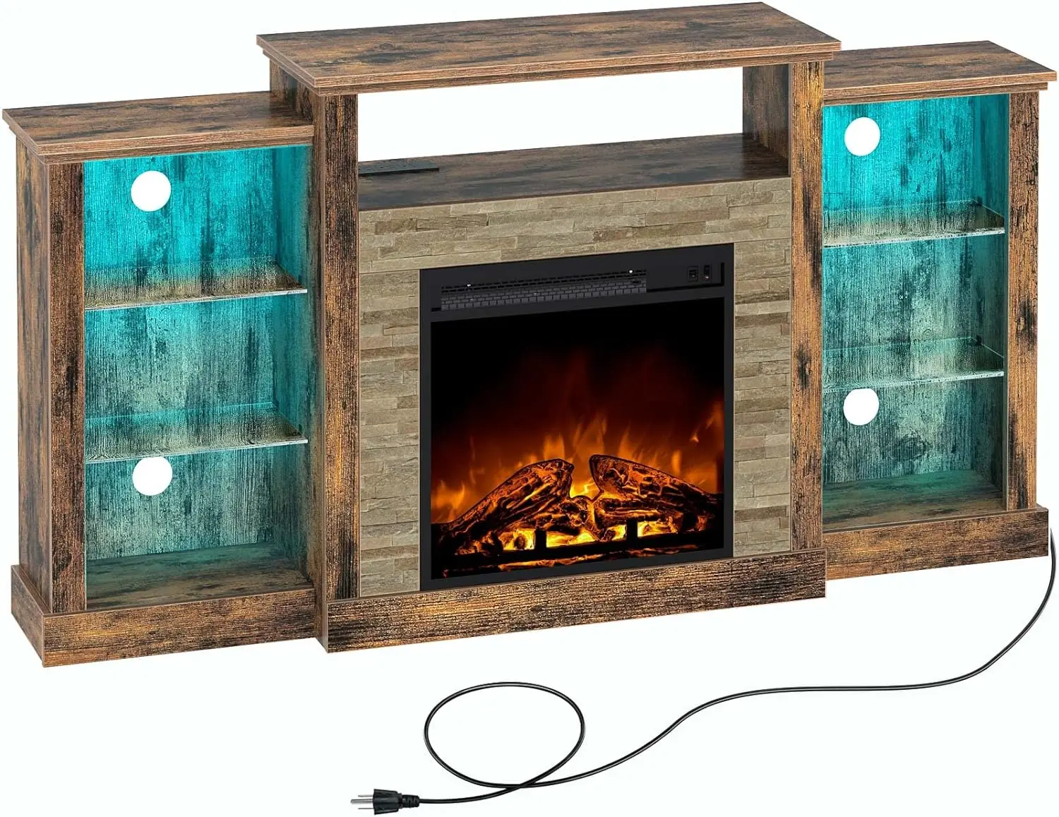 

Fireplace TV Stand with Led Lights and Power Outlets, TV Console for TVs up to 65", Entertainment Center with Adjustable Glass