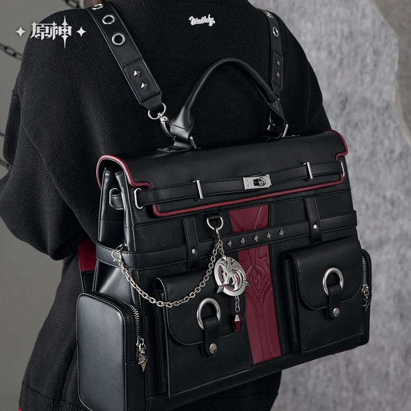 

Genuine Game Genshin Impact Wriothesley Theme Impression Backpack Unisex Cosplay Knapsack Black Fashion PU School Bag Gift