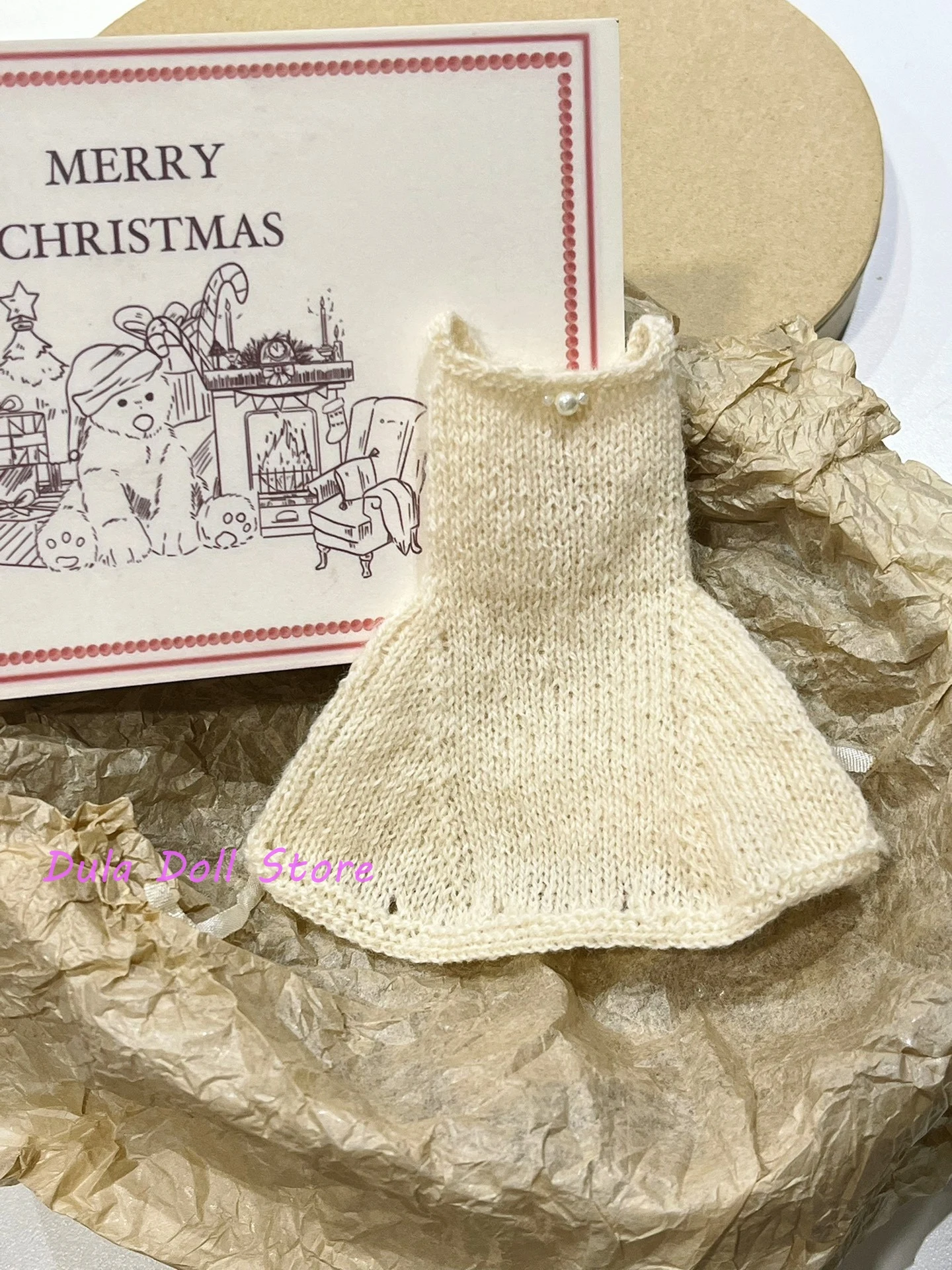 

Dula Doll Clothes Dress Hand-Knitted Beige Sweater Dress for Blythe Qbaby ob24 ob22 1/6 6 points body doll