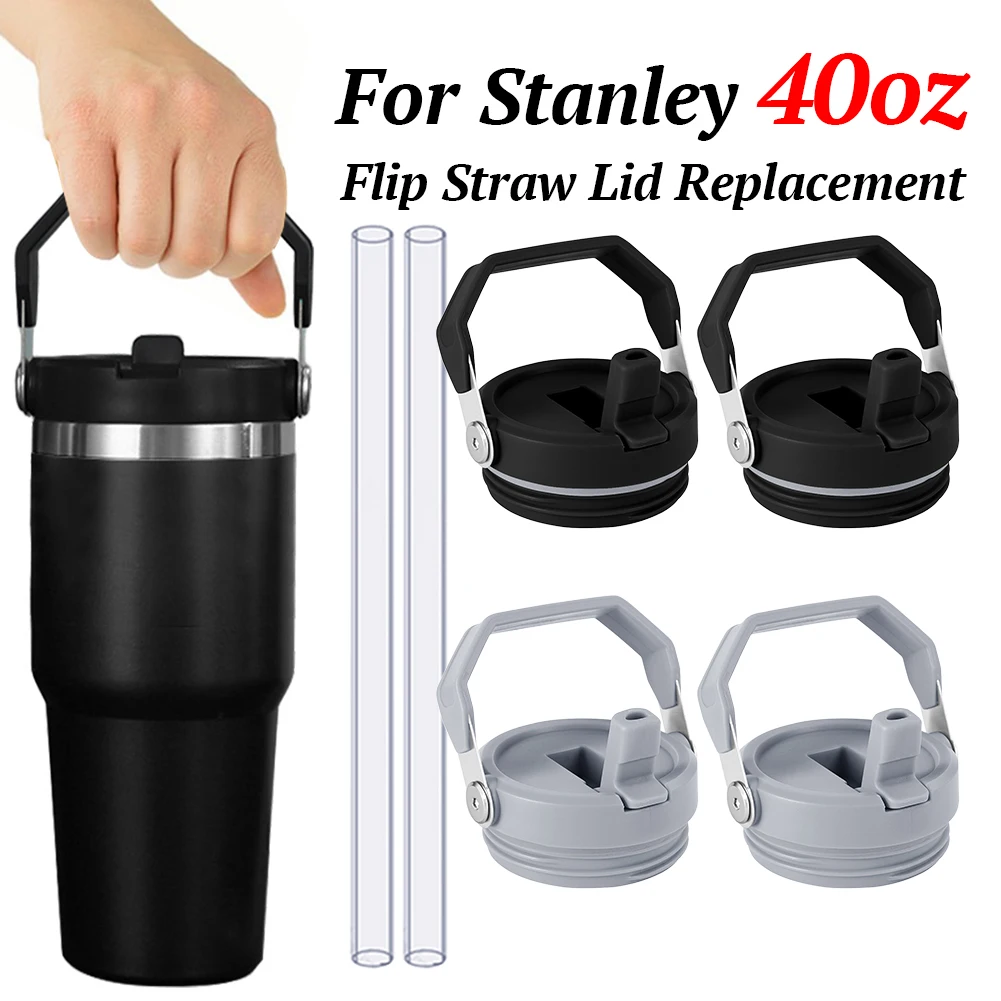 Flip Straw Lid Replacement with Handle Splash for Stanley 20/30/40oz Water Bottle Cover Lids with Handle Tumbler Flip Straw Lid