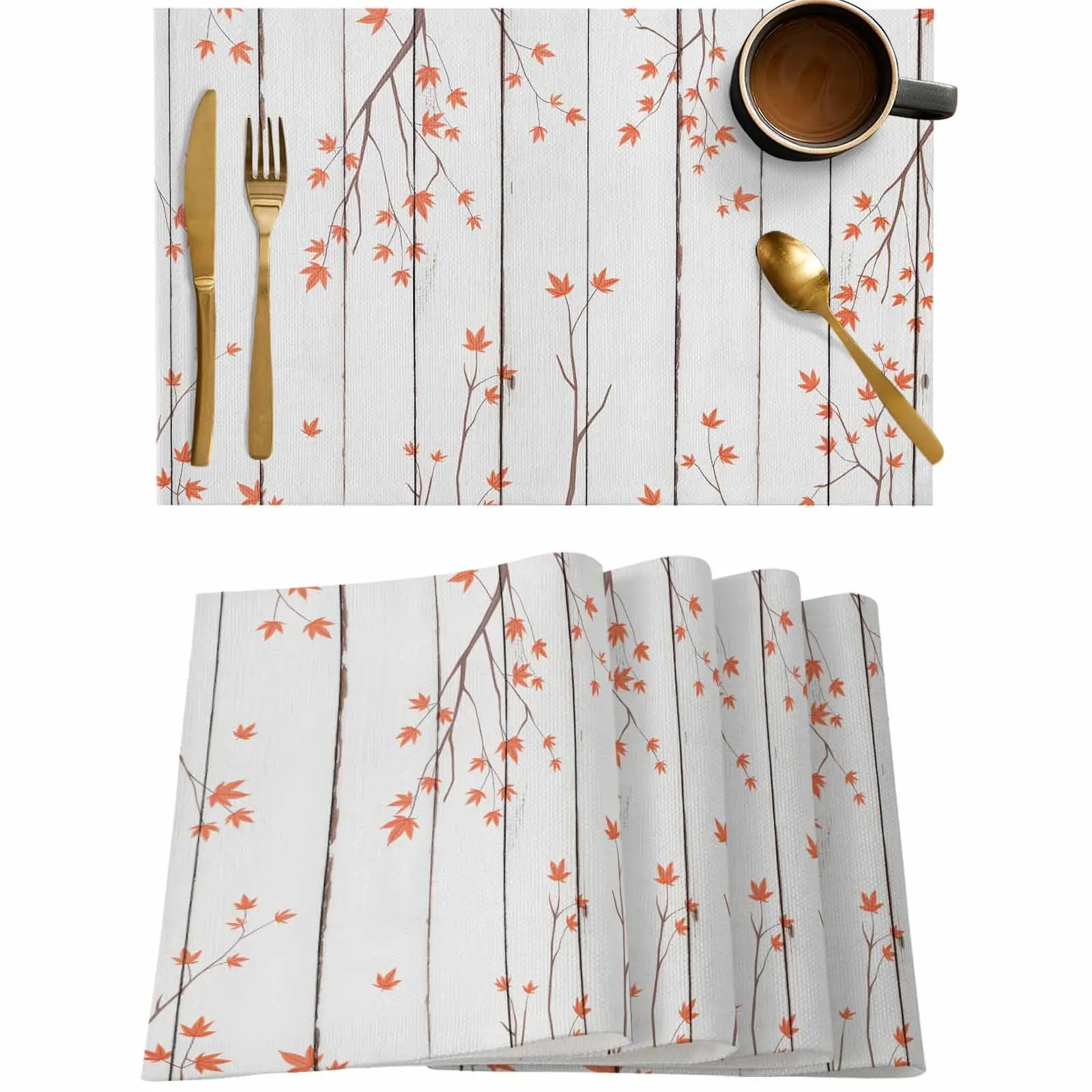 

4/6 Pcs Wood Grain Maple Deciduous Branch Placemat Wedding Party Dining Decor Linen Table Mat Kitchen Accessories