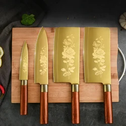 Deluxe Gold Kitchen Knife Seiko stainless steel blade with gold titanium plated Chef's knife Kitchen chef's kitchen knife