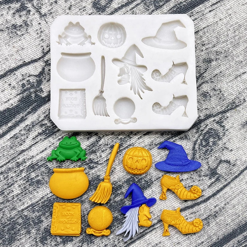 

Witch Hat Jack-o’-lantern Broom Halloween Silicone Sugarcraft Mold Cupcake Baking Mould Fondant Cake Decorating Tools