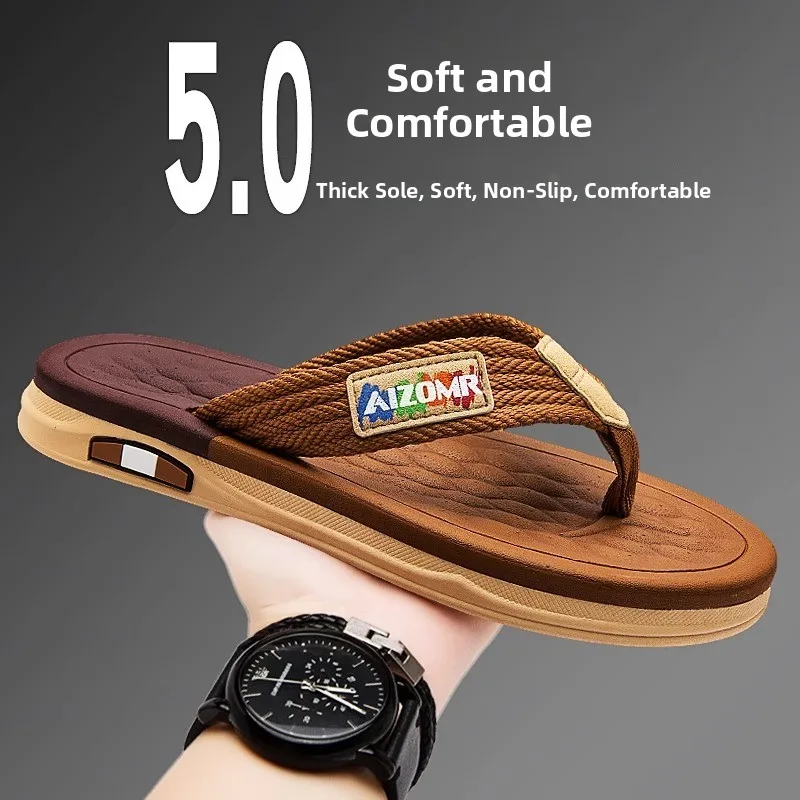 

Мужские летние уличные шлепанцы из Гуандуна, нескользящие, дезодорирующие, с мягкой подошвой, для пляжа, большие размеры до 45