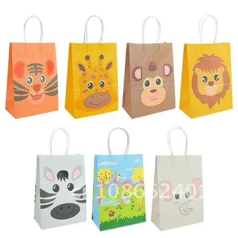 

5Pcs Kids 1st Birthday Party Jungle Safari Animal Paper Candy Bag Cookies Gift Packaging Bags Baby Shower Decoration Supplies