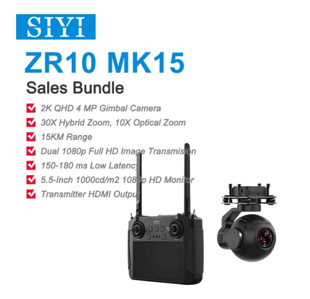 

SIYI MK15 ZR10 HD Handheld Radio System Transmitter Remote Control 5.5-Inch Monitor 1080p 60fps 180ms FPV 15KM FCC Certified