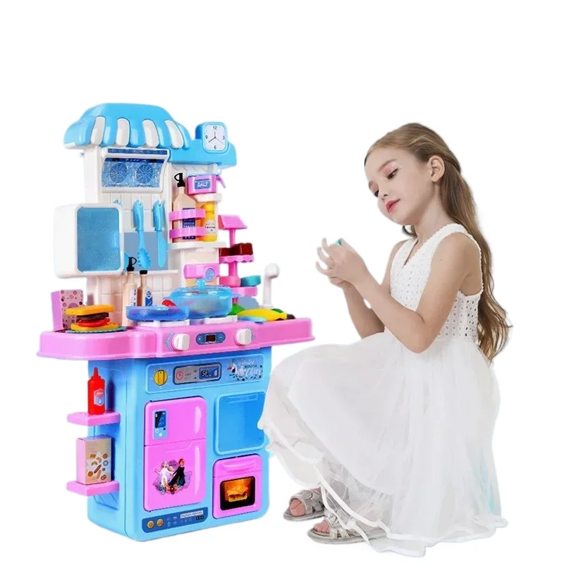 

Disney Frozen Elsa Princess Simulation kitchen Stove Food tableware sets Cooking game play house toys kids interactive toy gift