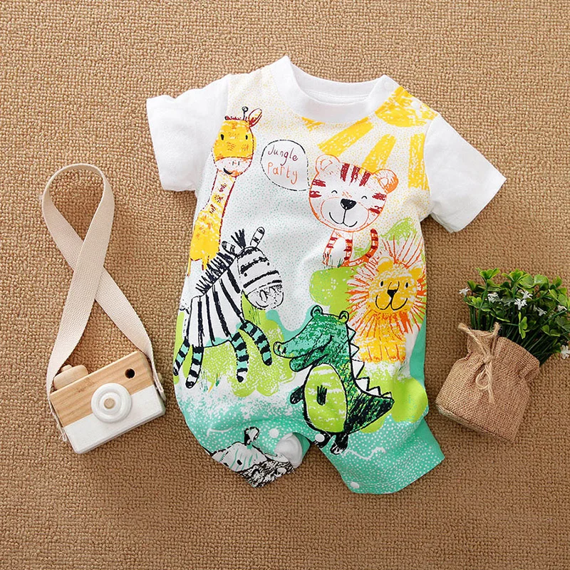 Newborn Clothing Cute Cartoon Animal Print Cotton Comfortable And Soft Summer Boys And Girls 0-18 Short Sleeved Baby Jumpsuit