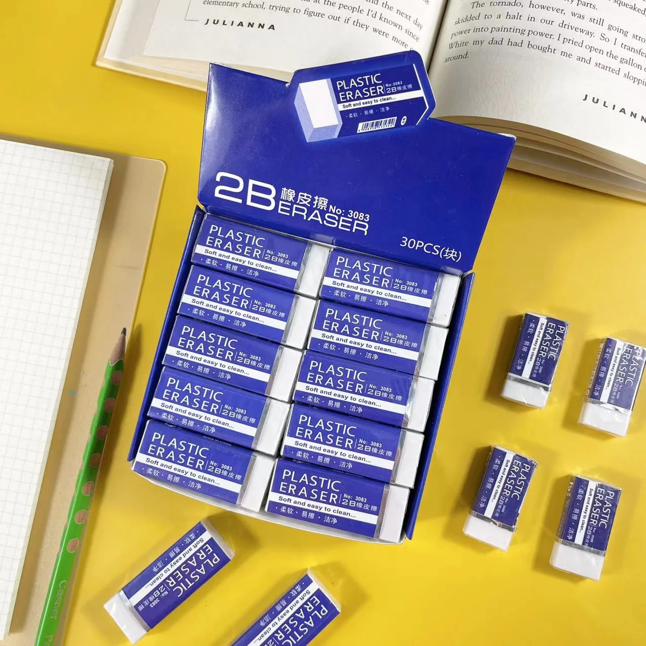 2B Eraser Ultra Soft and Less Debris Office Eraser for Primary School Students, Special Eraser for Exams Essential for Drawing