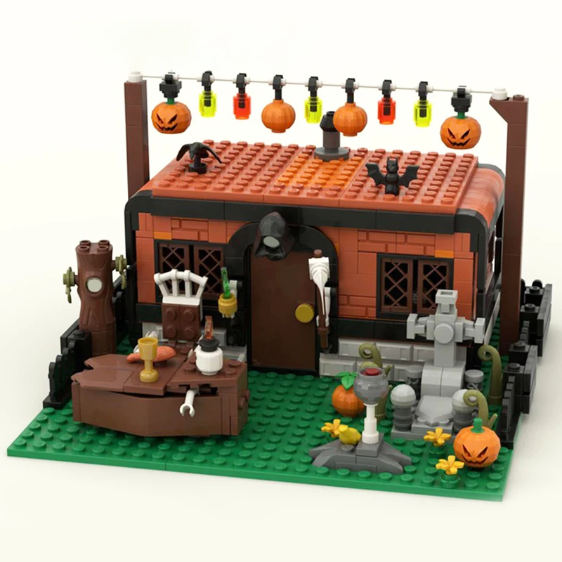 706pcs Moc Creative Halloween Camper Ghost House Desktop Atmosphere Decoration Building Blocks Bricks Toys Kids Boys and Girls