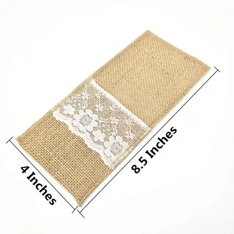 

1pc hot Cutlery Holder Decoration Hessian Burlap Lace Wedding Cutlery Holder Pouch Rustic Decorations Favor 5BB5523