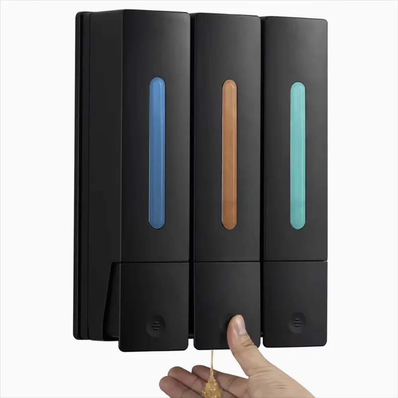 

1200ML Shampoo and Conditioner Dispenser Wall Mounted 3Chamber Shower Liquid Soap Dispenser No-Drill Capacity for Bathroom Hotel