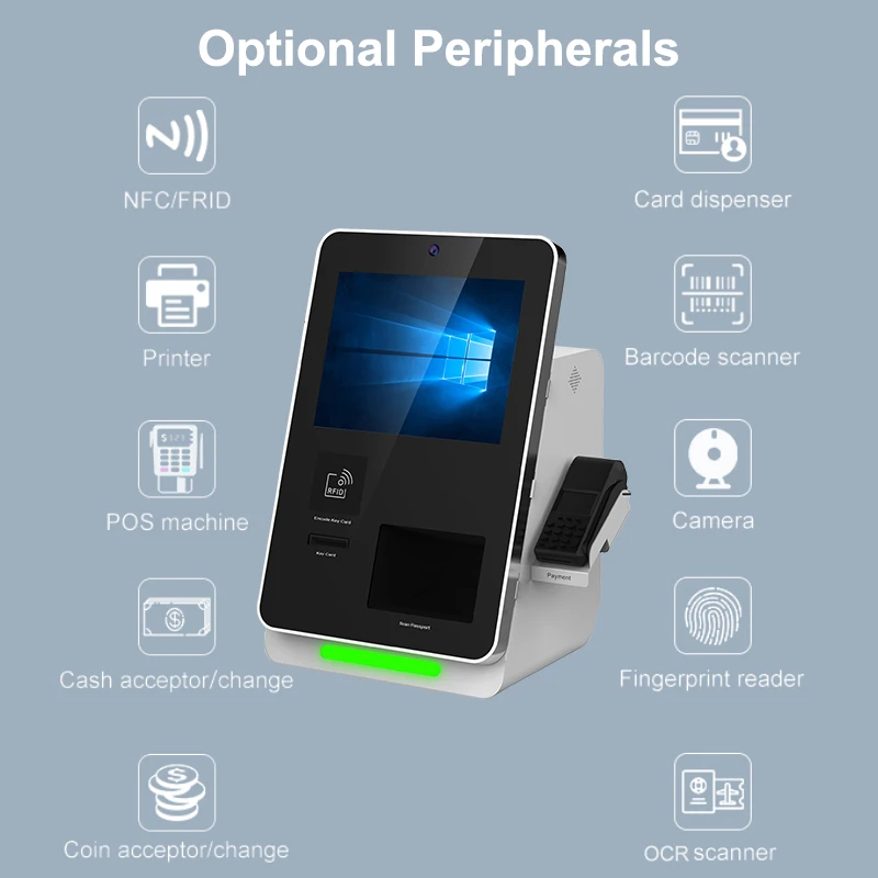 Self Service Check In Indoor Hotel Touch kiosks with passport scanner RFID card dispenser