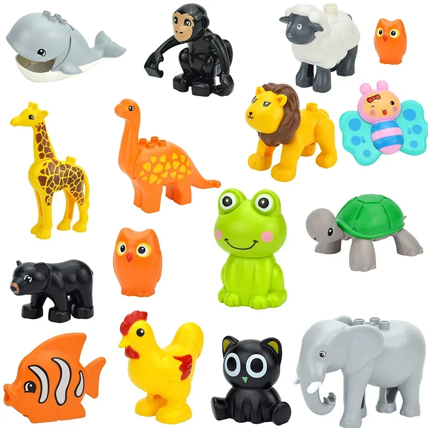 MOC Big Size Animals Particles Large Creative Building Block Elephant Lion Dog Owl Shark Rabbit Bear Farm Zoo Brick Duploes Toy