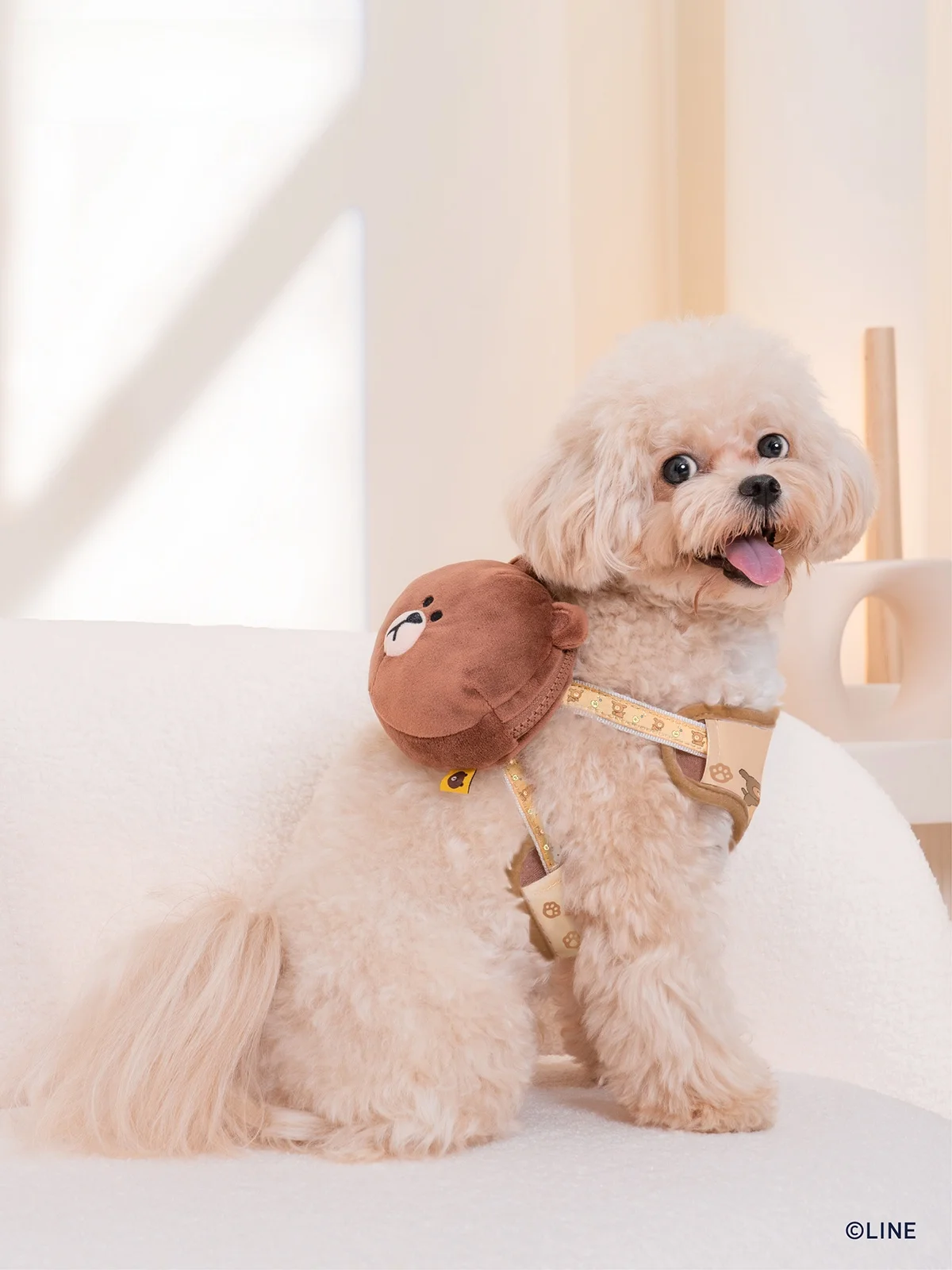ユミ-ラインフレンズ-コラボレーション-プラッシュペットドッグバックパック-スナックバッグ-犬用収納バッグ-スイートクールスタイル-デイリーユース