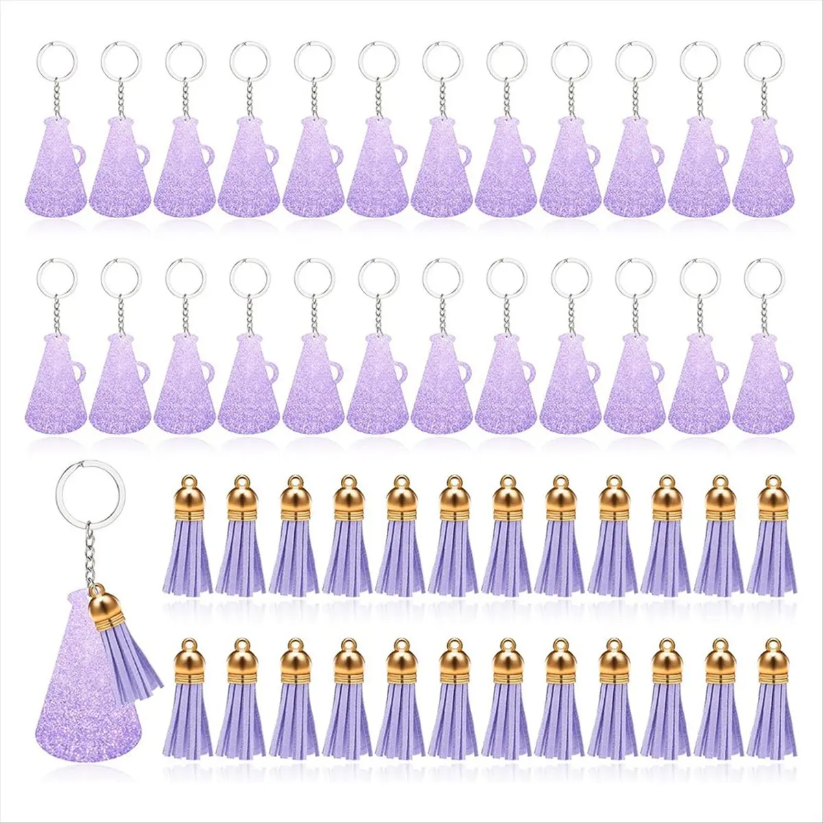 [N84R] 48PCS Acrylic Keychain Blanks, Acrylic Cheer Key Chains with Tassel, Clear Blank Keychains Kit