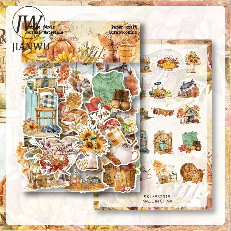 JIANWU 40 Sheets Literary Vintage Halloween Christmas Flower Decor Material Sticker Creative DIY Journal Collage Stationery