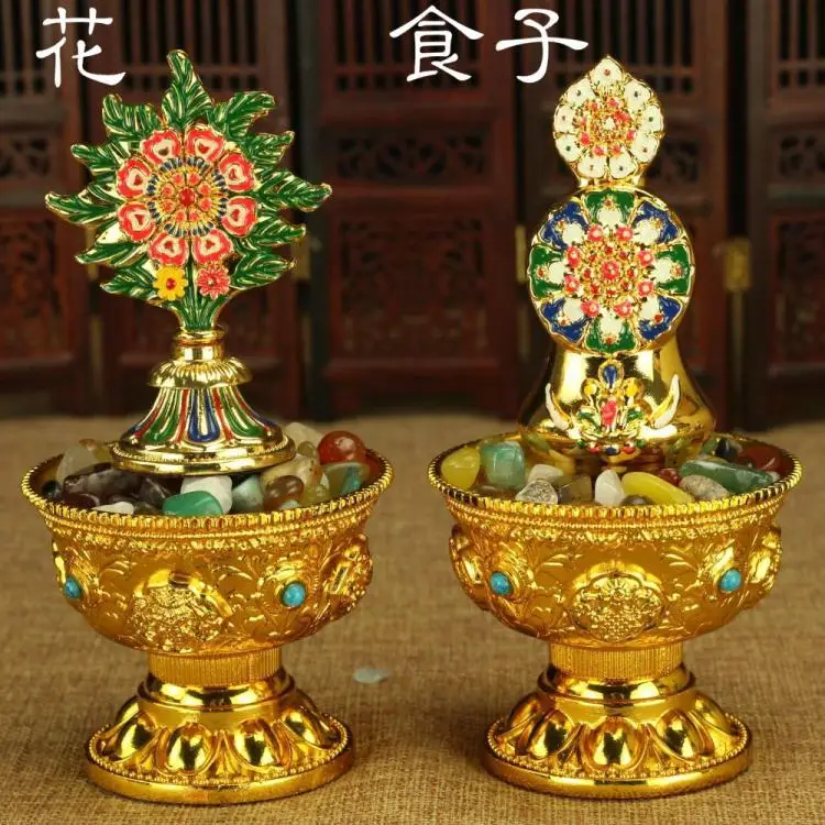 The Combination Set of Auspicious Eight Offerings of Esoteric Buddhist Instruments, Gilded Cup and Incense Tower Ornaments
