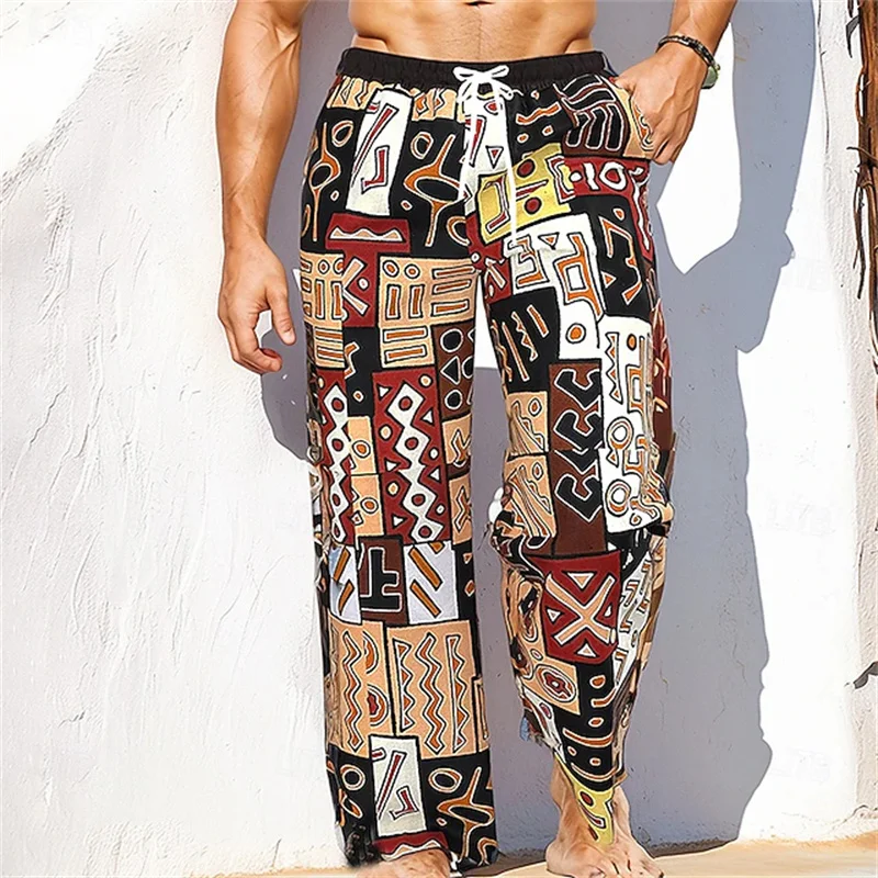 2026 New Men's Leisure Vacation Hawaii Beach Loose Breathable Printed Pants Retro Style Men's Pants