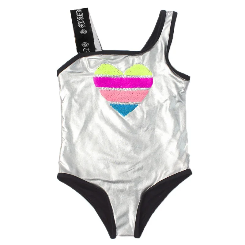 

2025 Heart Sequins Baby Girls One Piece Swimsuit Child Bathing Suit 3-8 Years Girl Monokini Kids Simming Suit Children Swimwear