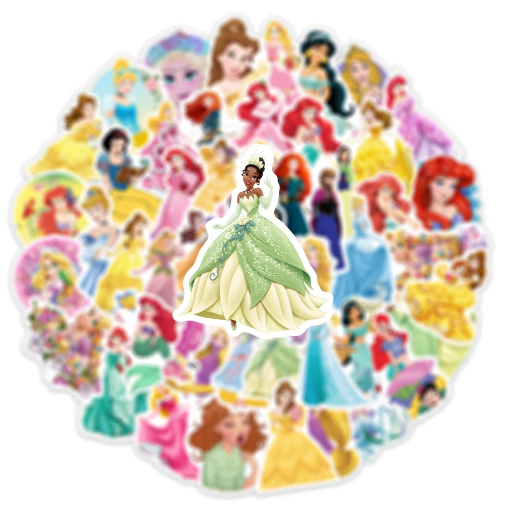 10/30/50PCS Cute Princess Stickers Toy For Kids PVC Waterproof Luggage Laptop Notebook Guitar Suitcase Car Disney Cartoon Decals