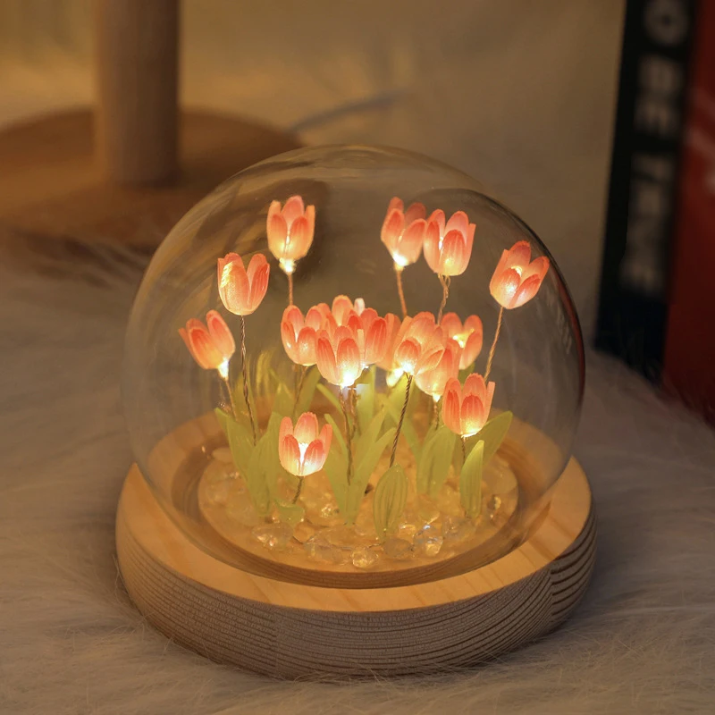 9/10Pcs Tulip Night Light Battery Operated Tulip Flower Table Lamp DIY Simulation Tulip LED Nightlight Handmade Bedside Light