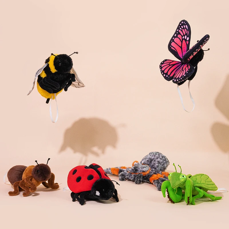 Cartoon Insect Plush Dolls Set - Colorful Ant Bee Mantis Butterfly Ladybug Spider Soft Toys for Home Halloween Decor Xmas Gift