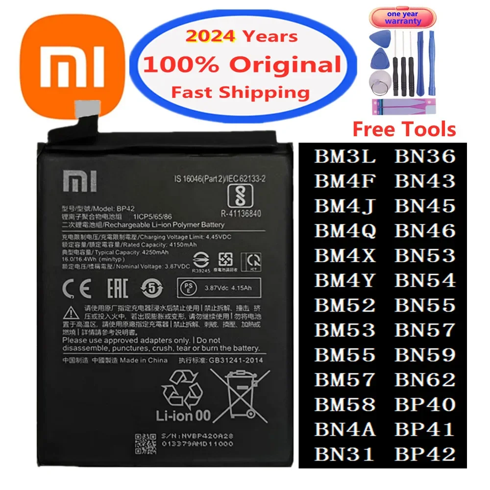 

Оригинальный аккумулятор для Xiaomi Redmi Note K30 K40 K20 Mi 8 8T 7 5 Mix 4 4X 11 11T 10 10T 10X 9 9S 9T Pro Lite Ultra X3 M3 F3 F2 Pro