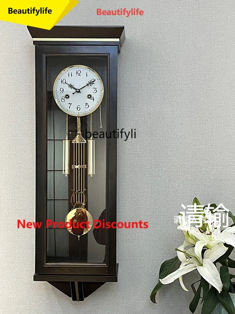 Q181  Large Wall Clock Machinery New Chinese European Solid Wood Machinery Hourly Chiming Wind-up Spring Clock