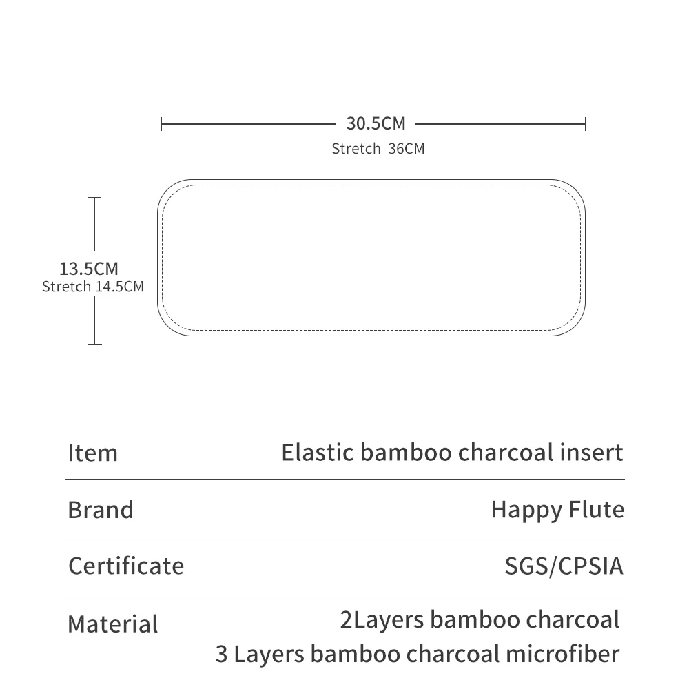 HappyFlute Elastic Inserts 2Layers Bamboo Charcoal+3Layers Microfiber Insert Diaper liner Use With Baby Nappy