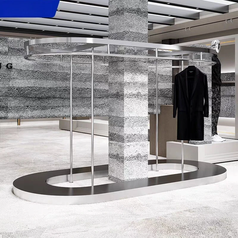 Clothing store stainless steel double-row display rack men's clothing display rack women's wear island rack middle round floor