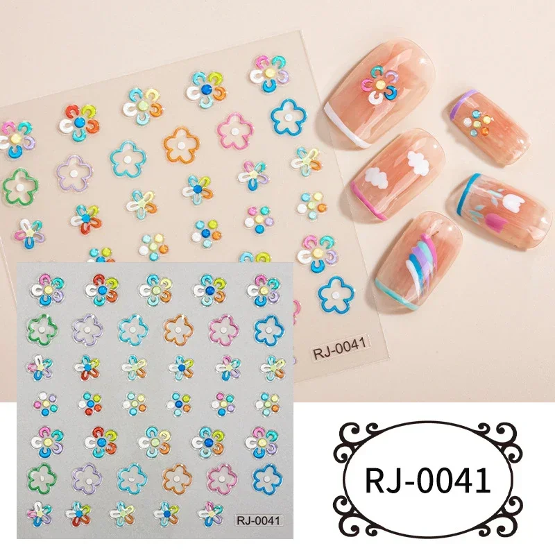 Valentine's Day Nail Art Stickers 5D Soft Embossed Flower Love Heart Pattern Adhesive Sliders Women DIY Graffiti Nail Decals