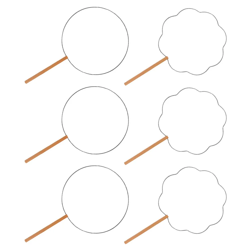 

6Pcs Chinese Round Fan Frames Iron Hoop DIY Silk Fan Materials for Wedding Stage Hanfu Performance Church Fans Handle