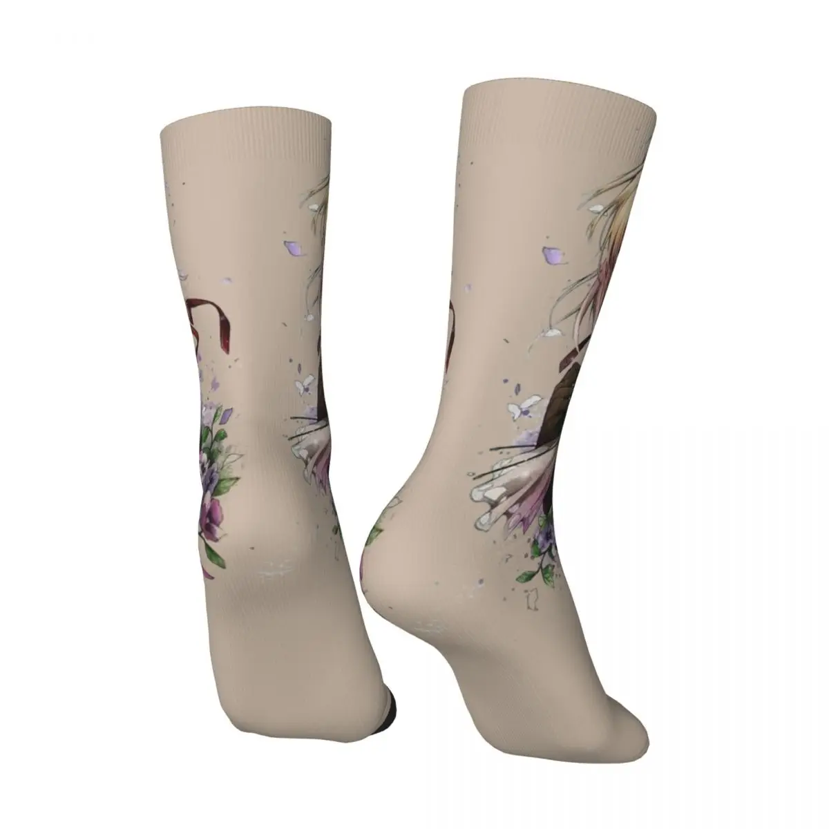 Funny Happy Men's Compression Socks Flower Art Design Retro Harajuku Violet Evergarden Gilbert Anime Hip Hop Seamless Crew Sock