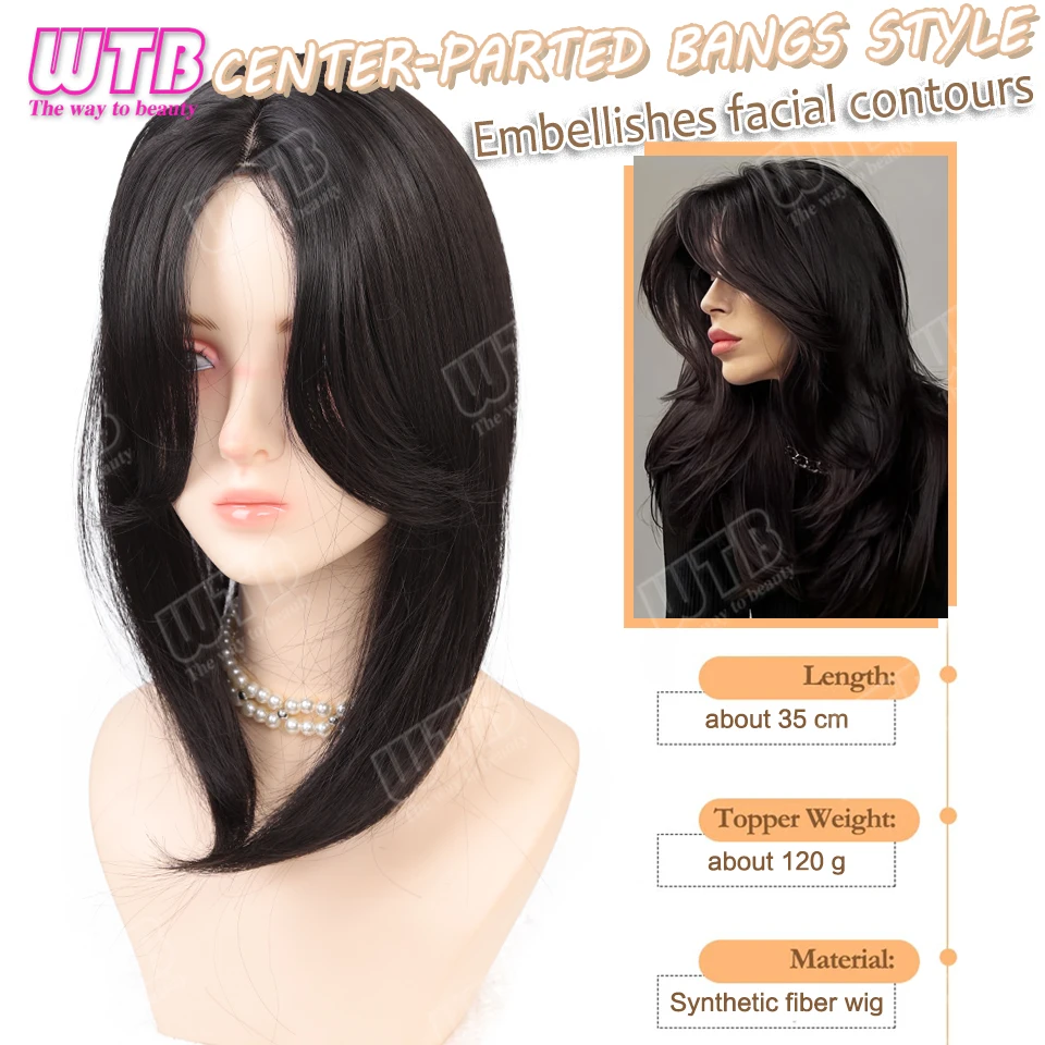 Synthetic Wig Center-Parted Bangs Style Straight Hair Replacement Wig Mother's Wig Adds Volume Suitable for Women's Daily Wear