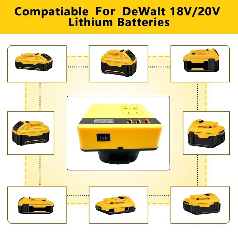 Power Inverter for Dewalt 20V Battery DC 18V to AC 220V Battery Inverter Portable Power Station Generator Charger Adapter