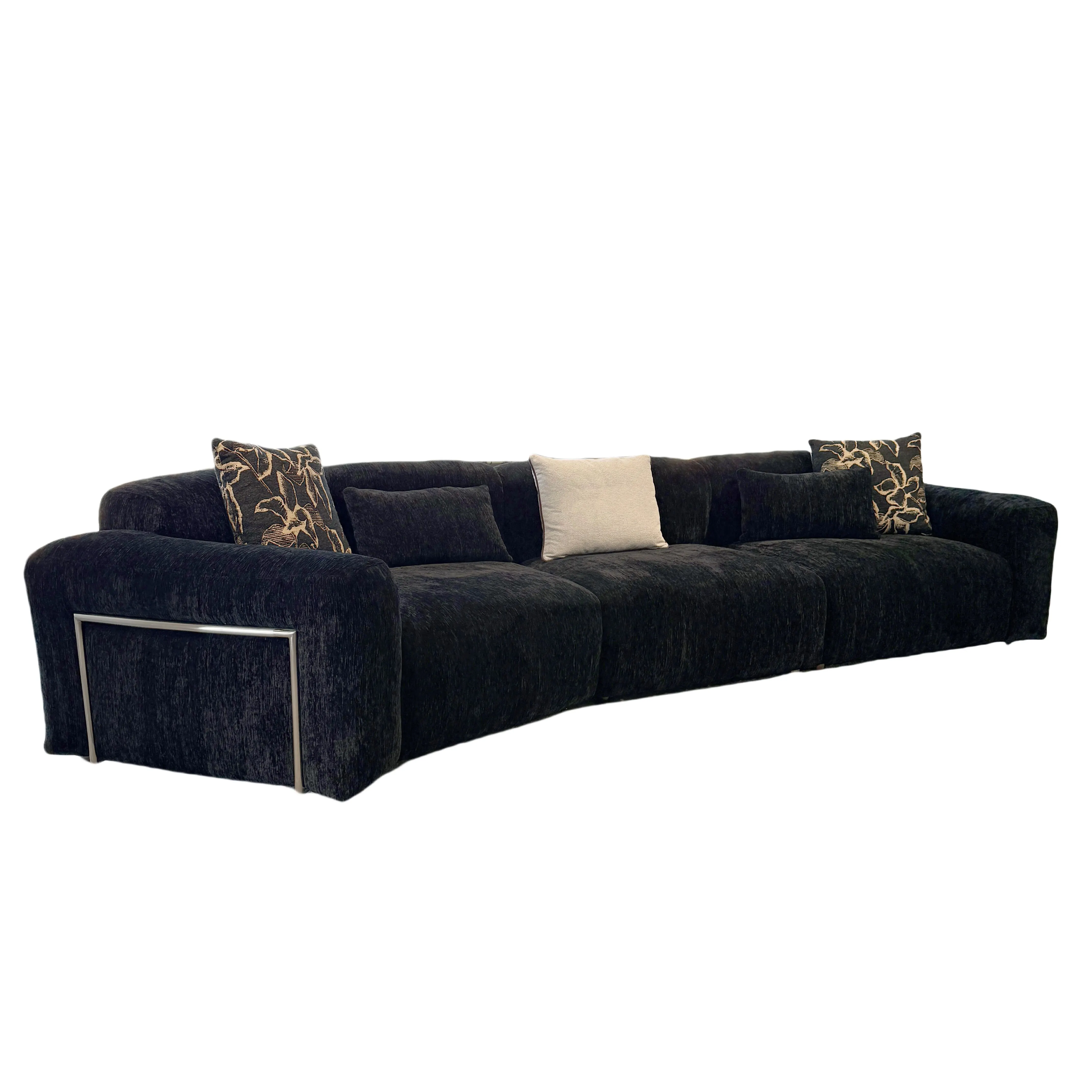 

&c Antique Design Chenille Fabric Corner Combination Multi-Person Sofa Large Black for Living Room
