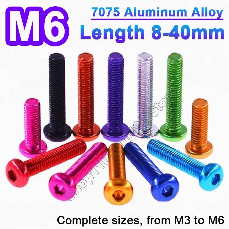 

1-10pc ISO7380 7075 Aluminum Allen Round Screw M6 Colourful Aluminum Alloy Hex Hexagon Socket Button Head Machine Bolts L=8-40mm