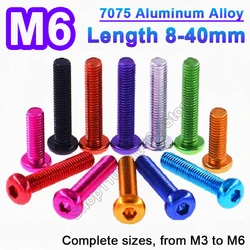 1-10pc ISO7380 7075 Aluminum Allen Round Screw M6 Colourful Aluminum Alloy Hex Hexagon Socket Button Head Machine Bolts L=8-40mm