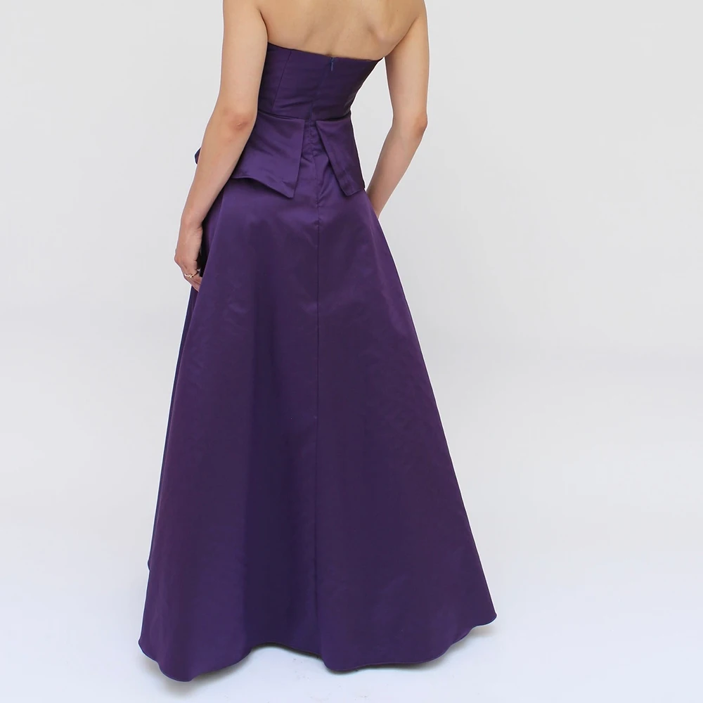 Customized Fashion Bow Strapless Floor Length Evening DressA-Line Satin Sleeveless Sweep Train Zipper Back платье вечернее